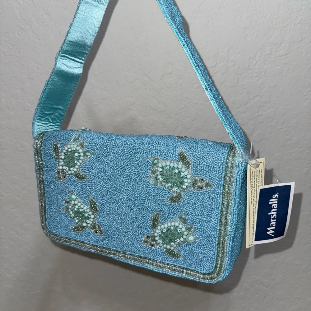 Aqua Embroidered Sea Turtle Shoulder Bag - Picture 3 of 3
